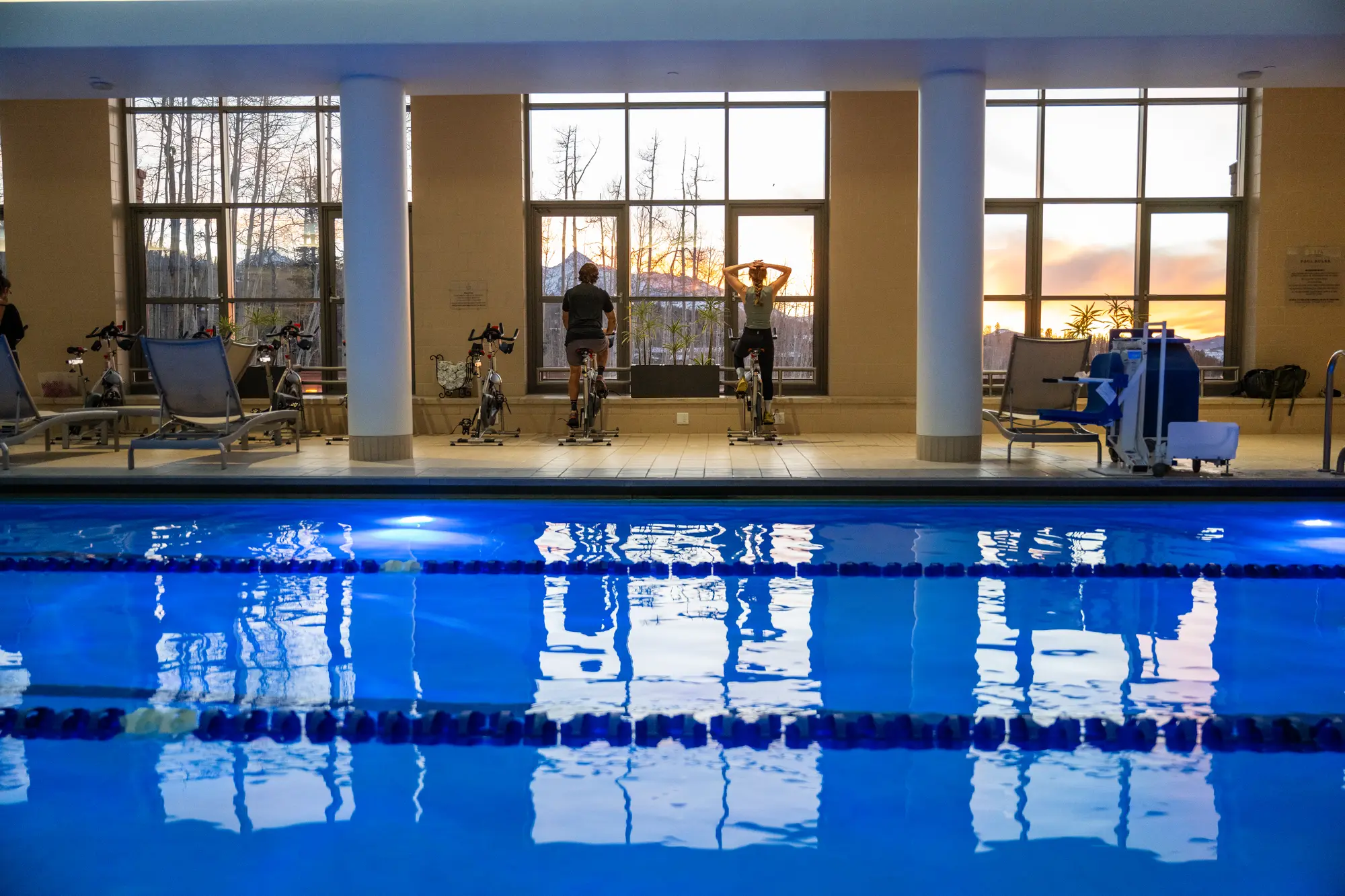 Three-lane indoor lap pool at The Peaks