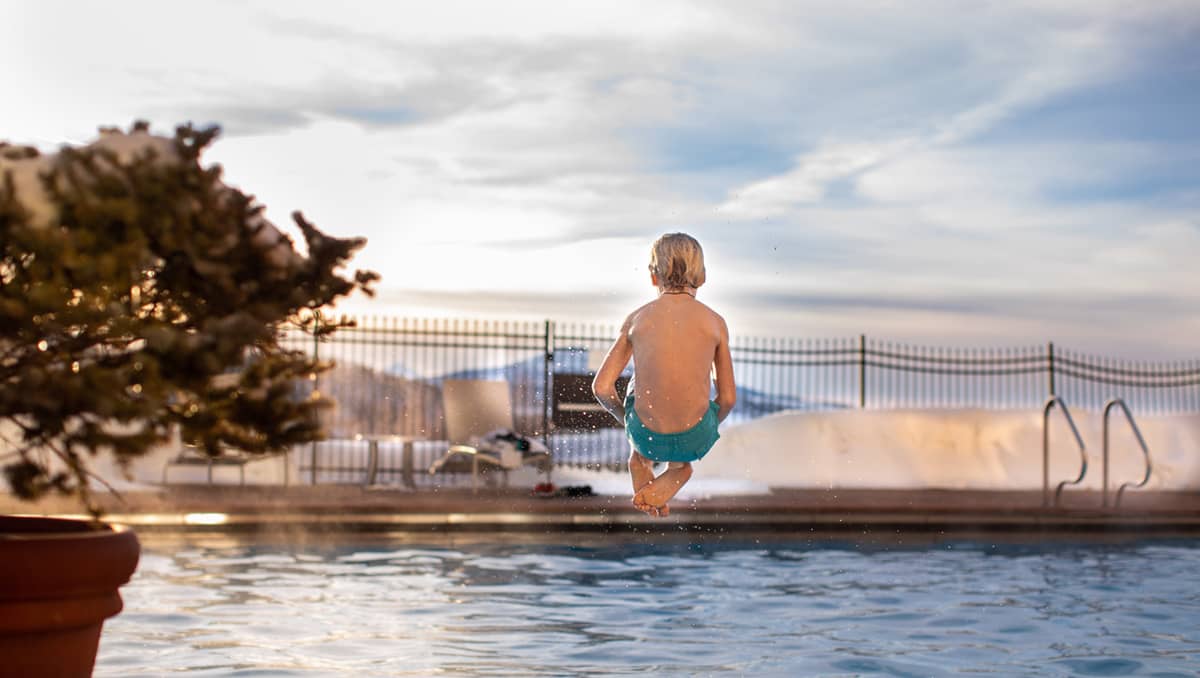 Outdoor hot tub in winter