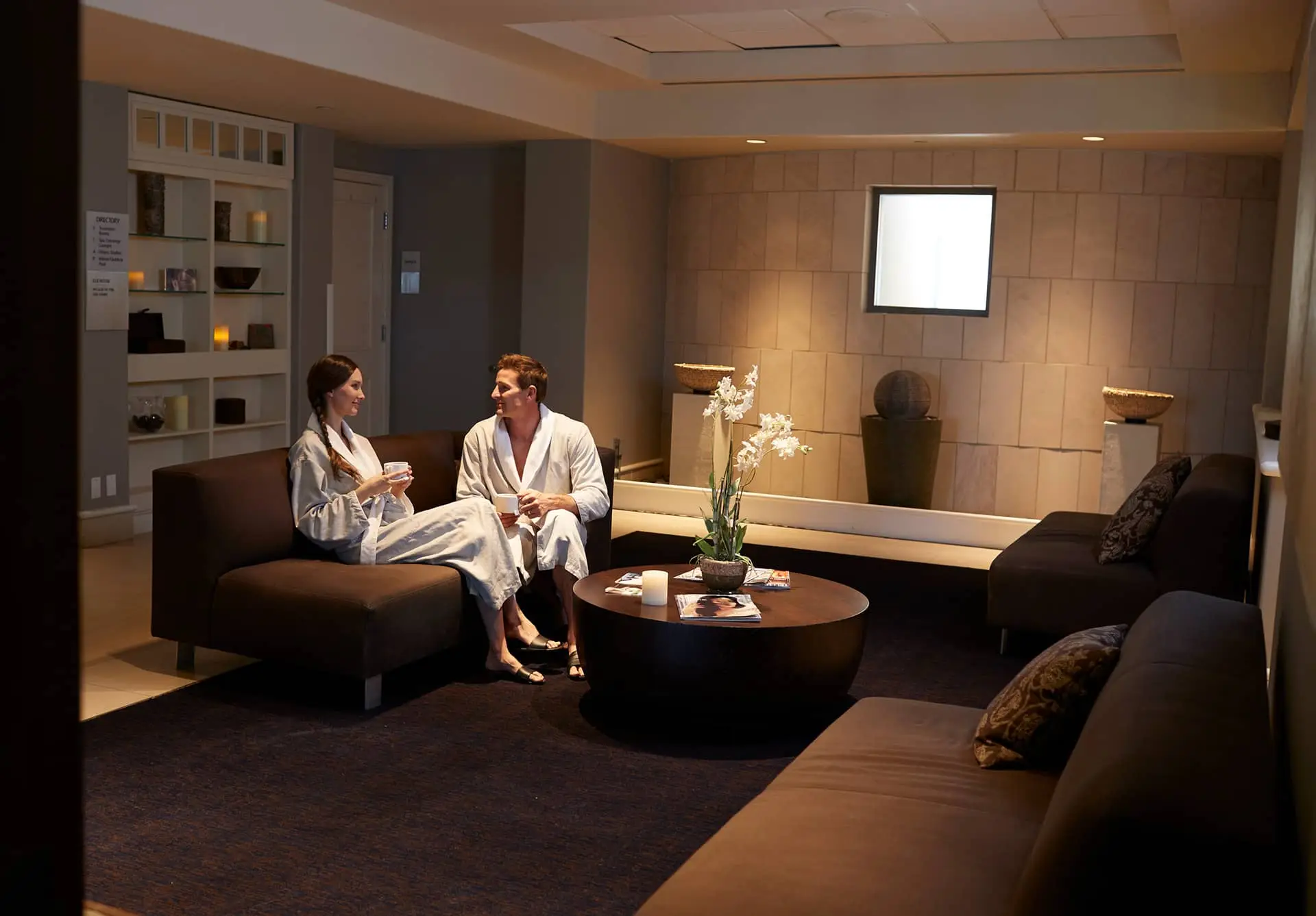 Guests relaxing in robes at The Spa at The Peaks after time on the mountain